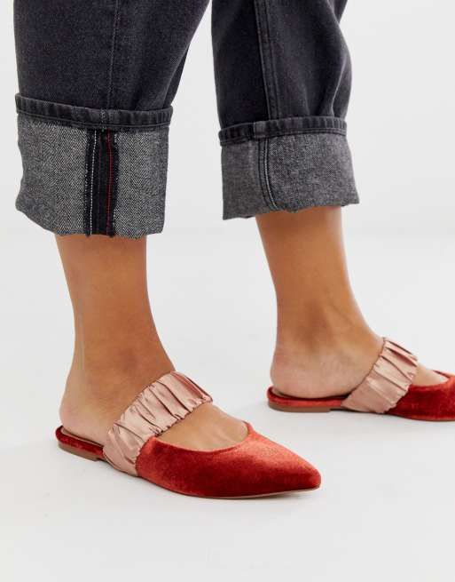 ASOS DESIGN Lately pointed mules in rust velvet