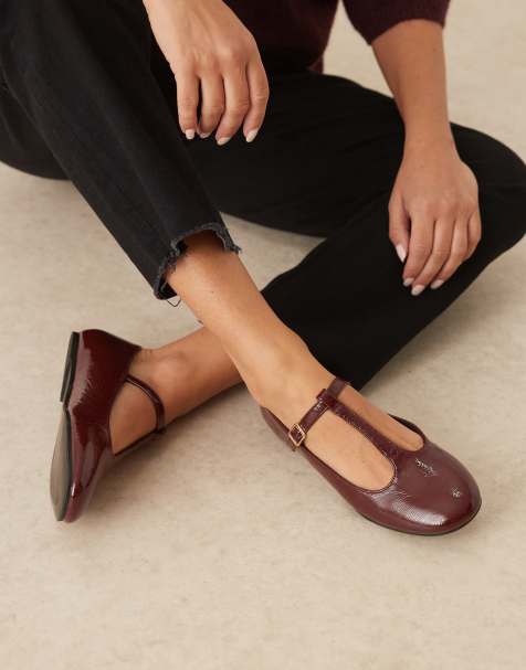ASOS DESIGN Latham mary jane ballet flats in burgundy patent - view 1