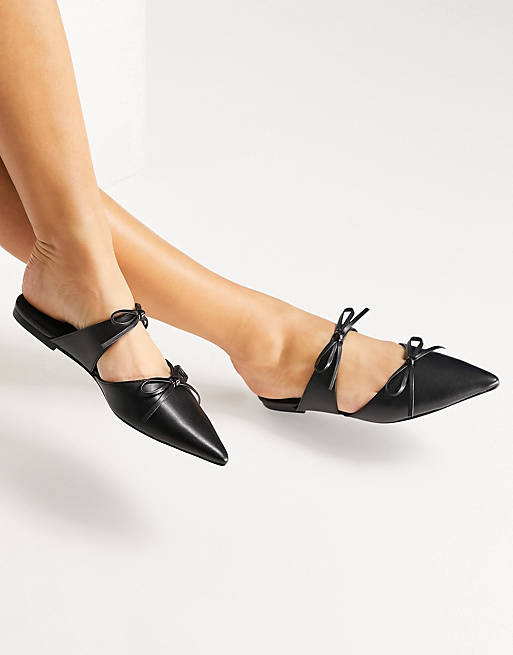 ASOS DESIGN Latine bow pointed ballet mules in black