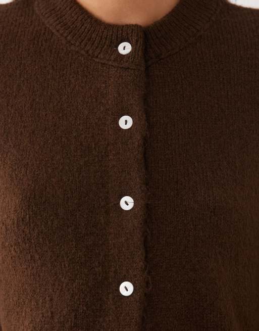 ASOS DESIGN lätt, avslappnad kofta med korta ärmar i choklad, 3 av 4
