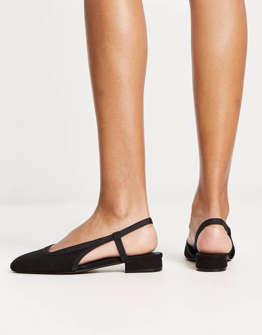 ASOS DESIGN Latte round toe sling back ballet flats in black