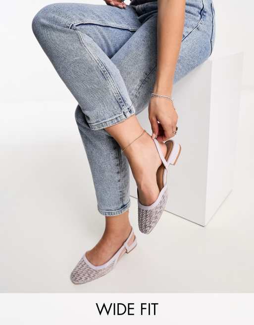 ASOS DESIGN - Latte - Slingback ballerina's met brede pasvorm in lila pied-de-poule