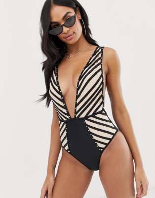 black lattice swimsuit
