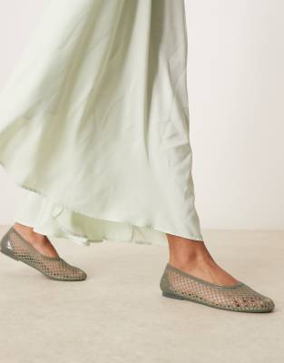 Asos Design Lattitude Jelly Weave Ballet Flats In Green