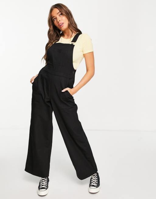 ASOS DESIGN – Latzhose aus Twill in Schwarz mit weitem Bein