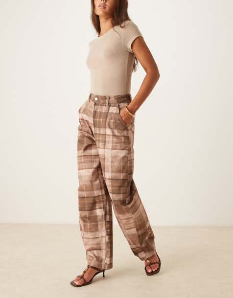 ASOS DESIGN laundered barrel leg pants in plaid - view 1