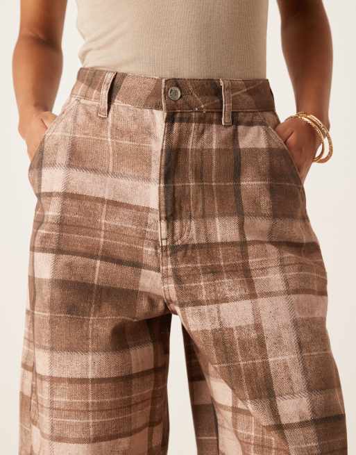 ASOS DESIGN laundered barrel leg pants in plaid