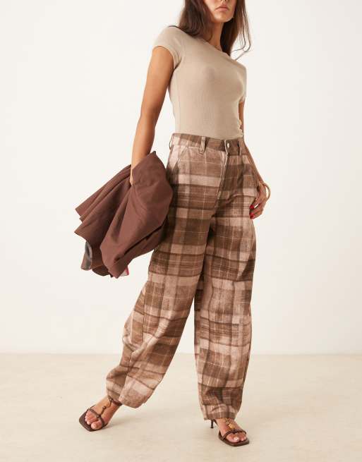 ASOS DESIGN laundered barrel leg pants in plaid