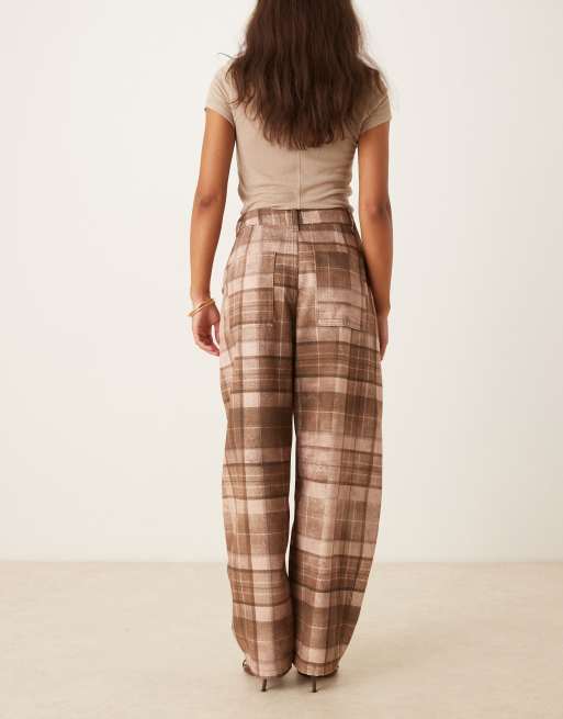 ASOS DESIGN laundered barrel leg pants in plaid