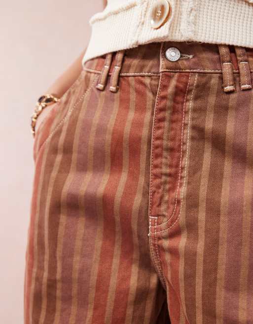 ASOS DESIGN laundered barrel leg pants in stripe print