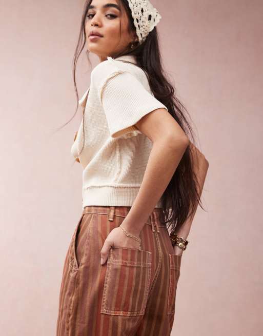 ASOS DESIGN laundered barrel leg pants in stripe print