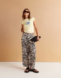 [ASOS DESIGN] ASOS DESIGN laundered barrel leg pants in zebra print (Part of a set)-Multi M Zebra Print