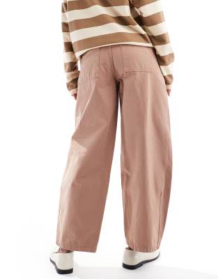 Asos Design Wide Leg D-ring Pants In Mink-neutral In Brown