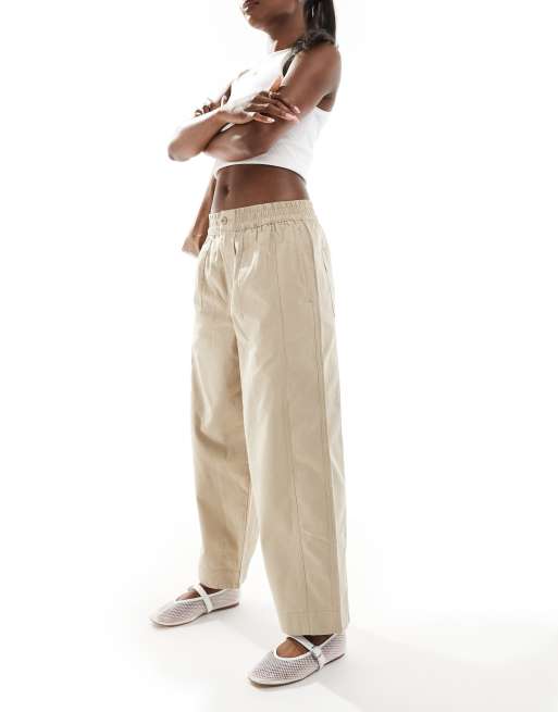 ASOS DESIGN laundered barrel pull on pants in taupe, 2 of 5