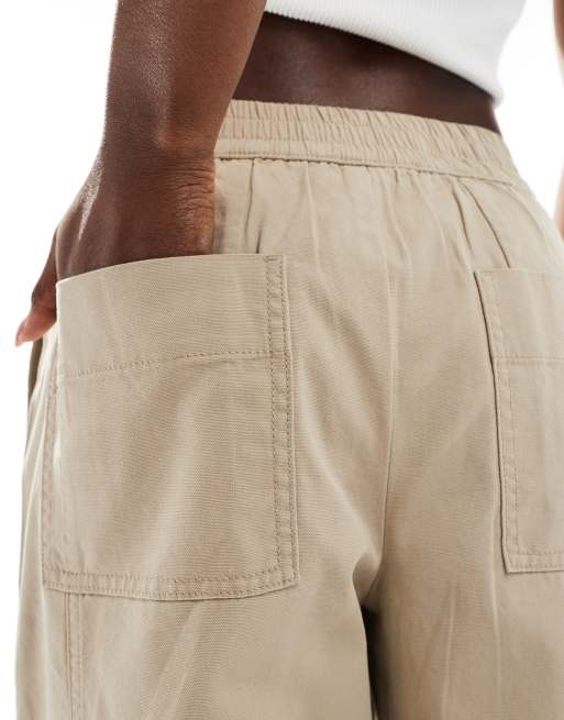 ASOS DESIGN laundered barrel pull on pants in taupe, 4 of 5