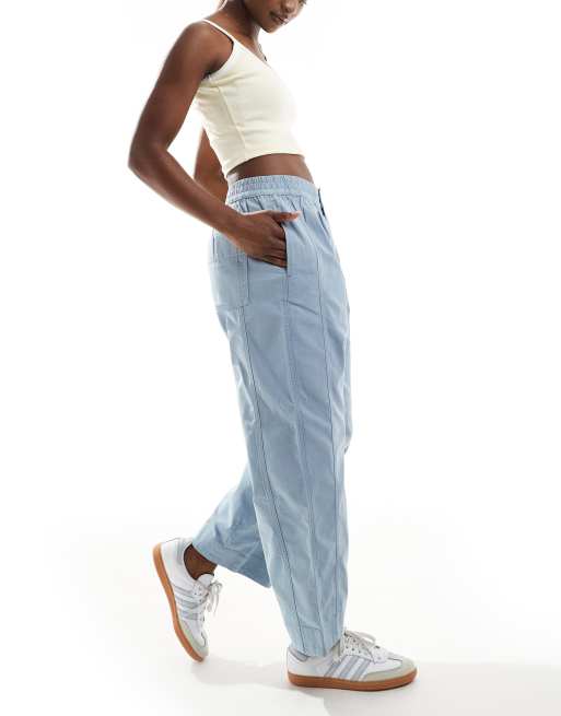ASOS DESIGN laundered barrel pull on trousers in dusty blue, 2 of 5