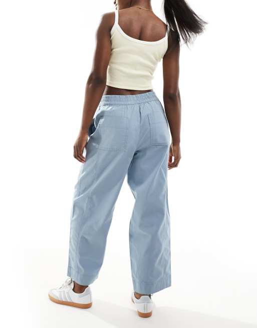 ASOS DESIGN laundered barrel pull on trousers in dusty blue, 3 of 5