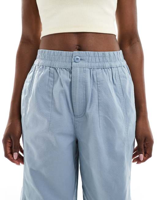 ASOS DESIGN laundered barrel pull on trousers in dusty blue, 4 of 5