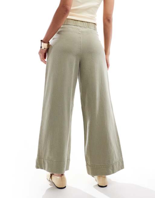 ASOS DESIGN laundered cropped wide leg pants in washed khaki