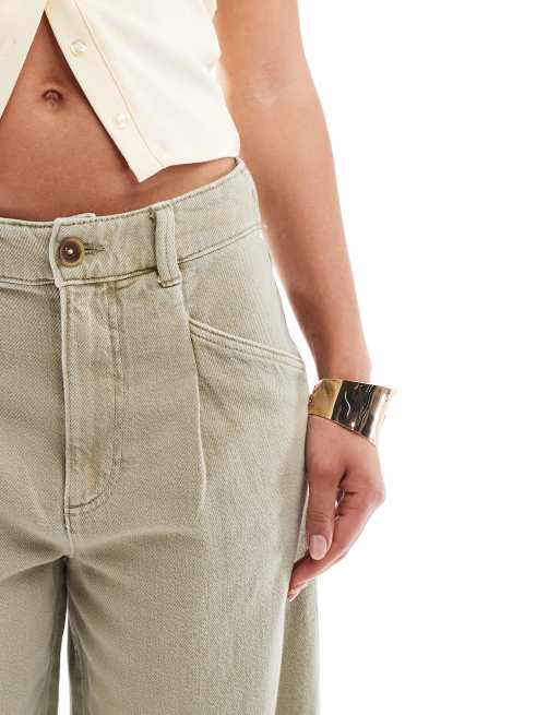 ASOS DESIGN laundered cropped wide leg pants in washed khaki