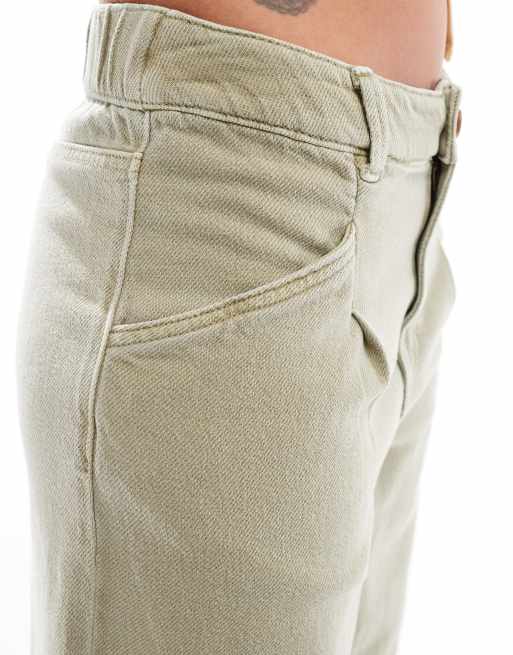 ASOS DESIGN laundered cropped wide leg pants in washed khaki