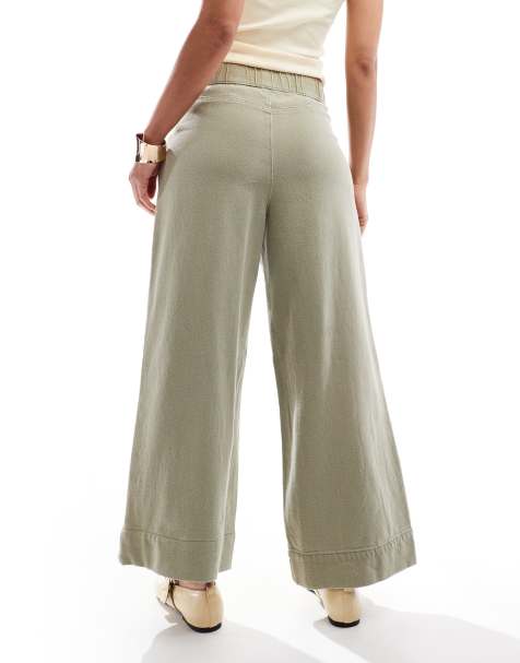 Women's Cropped Pants - Cotton Linen Blend, Lightweight Drawstring Sweatpants For Casual & Lounge Wear