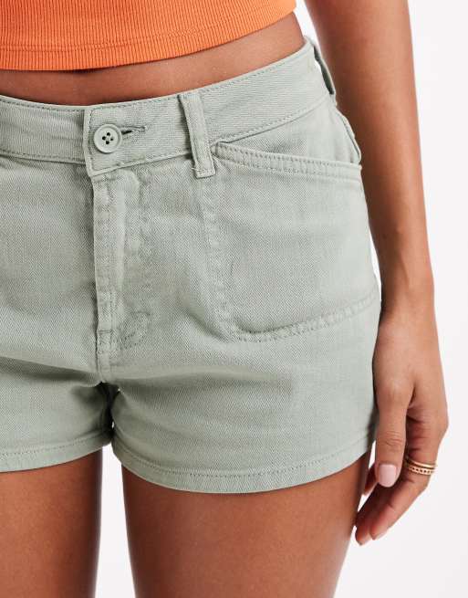 ASOS DESIGN laundered herringbone micro shorts in green, 2 of 5
