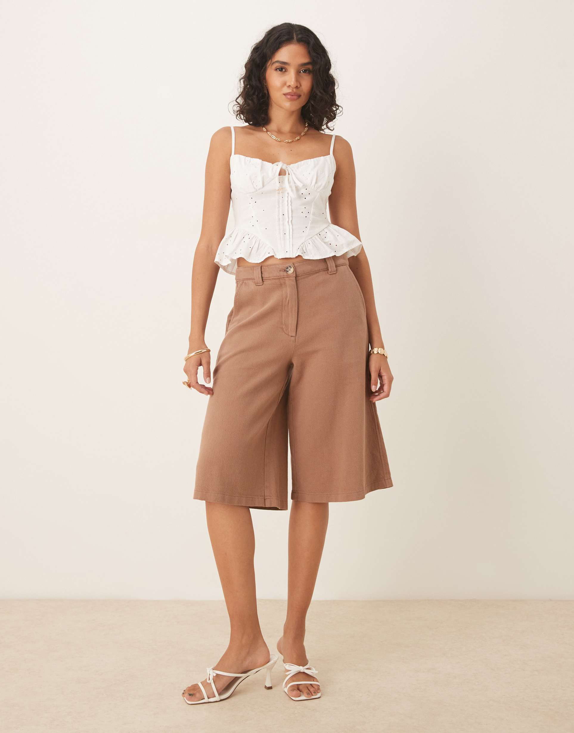 asos design laundered paneled longline shorts in mocha