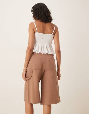 Asos Design Laundered Paneled Longline Shorts In Brown