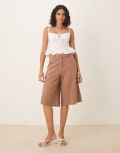 [ASOS DESIGN] ASOS DESIGN laundered panelled longline shorts in mocha-Brown 14 Mocha