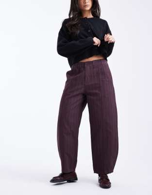 Asos Design Laundered Pull On Barrel Leg Pants In Brown