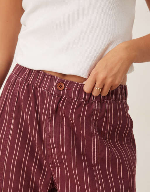 ASOS DESIGN laundered pull on barrel trousers in burgundy stripe