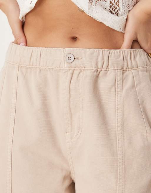 ASOS DESIGN laundered pull on trousers with seam detail in washed stone, 3 of 5