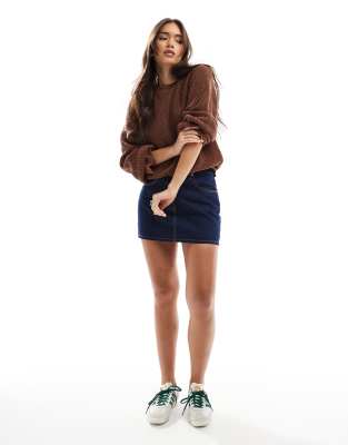 Asos Design Laundered Raglan Crew Neck Knit Sweater In Brown
