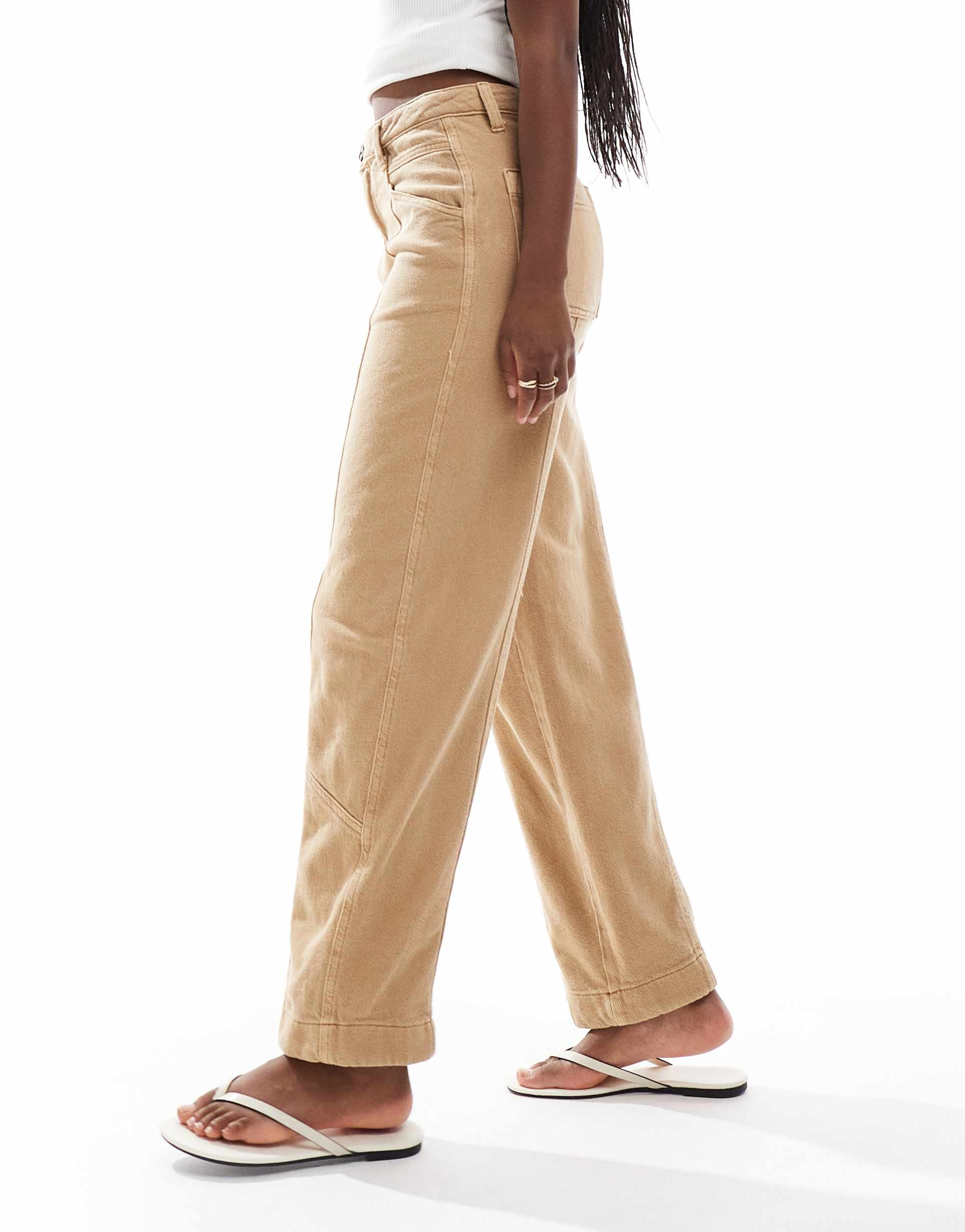 asos design laundered seamed barrel pants in sand