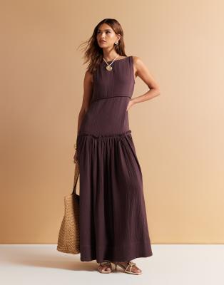 Asos Design Laundered Slash Neck Maxi Dress With Seaming Detail In Purple