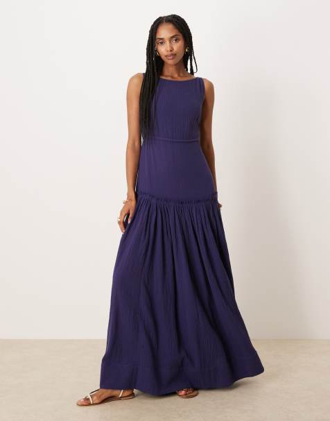 ASOS DESIGN laundered slash neck maxi dress with seaming detail in inky blue - view 1