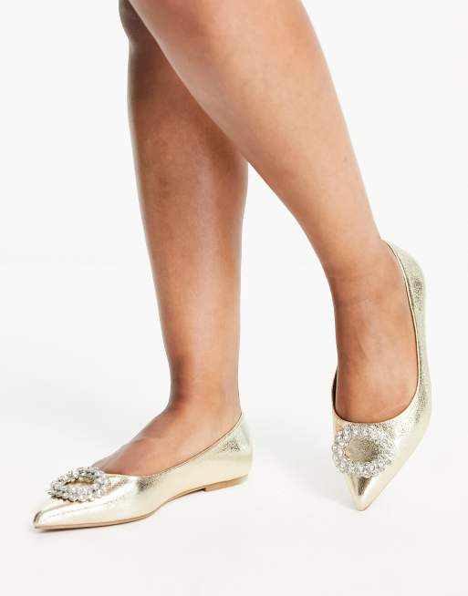 ASOS DESIGN Laura Ballerine in raso color oro metallizzato a