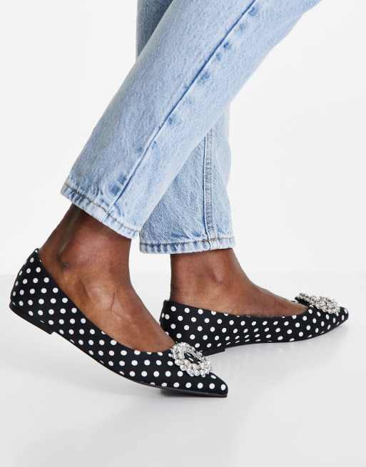 Black and white discount polka dot flat shoes