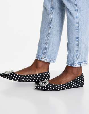 black and white polka dot flat shoes