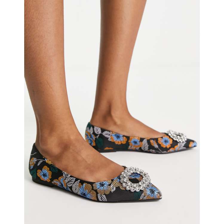 ASOS DESIGN Laura embellished pointed ballet flats in jacquard | ASOS