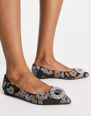 ASOS DESIGN - Laura - Spitze, flache Ballerinas mit Jacquard-Muster und Verzierung-Bunt