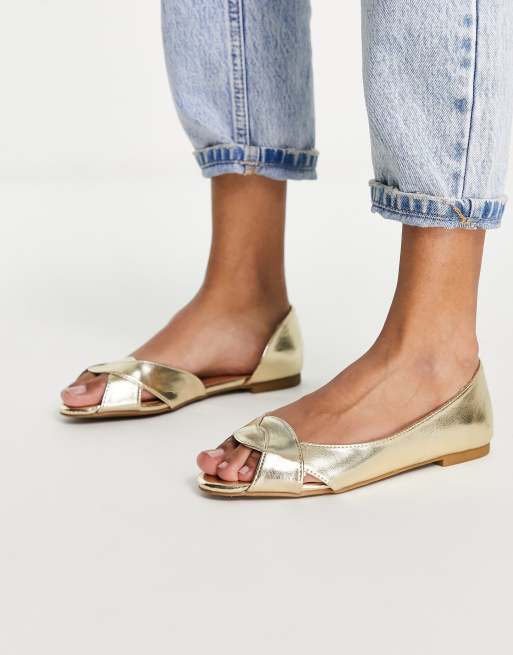 ASOS DESIGN - Laurel - Guldfarvede ballerinaer med åben tå
