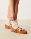 [ASOS DESIGN] ASOS DESIGN Laurel mary-jane ballet flats in tan suedette-Brown 42 Tan micro
