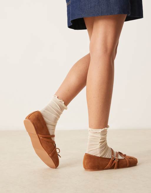 ASOS DESIGN Laurel mary-jane ballet flats in tan suedette