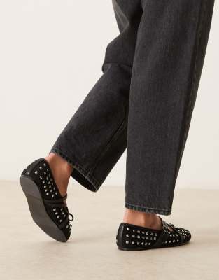 Asos Design Laurel Studded Mary-jane Ballet Flats In Black