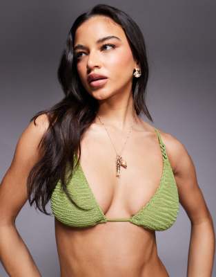 Asos Design Laurie Textured Triangle With Chain Link Detail In Green