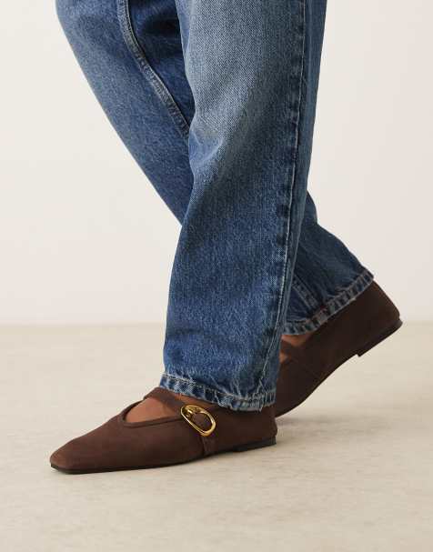 ASOS DESIGN - Lava - Ballerines style babies en daim de qualité supérieure avec pointe effilée - Chocolat - view 1