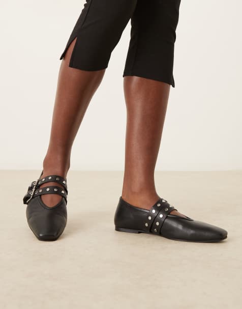 ASOS DESIGN – Lava – Hochwertige Mary-Jane-Ballerinas aus schwarzem Leder mit eckig zulaufender Schuhspitze - view 1
