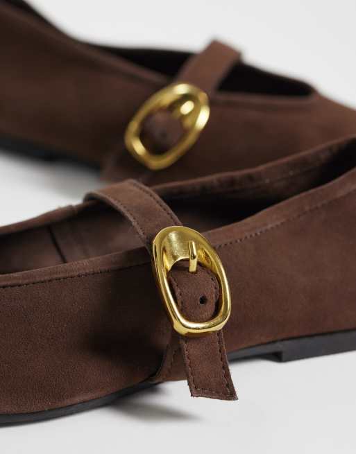 ASOS DESIGN - Lava - Mary Jane ballerina's van premium suède in chocoladebruin, 2 van 4